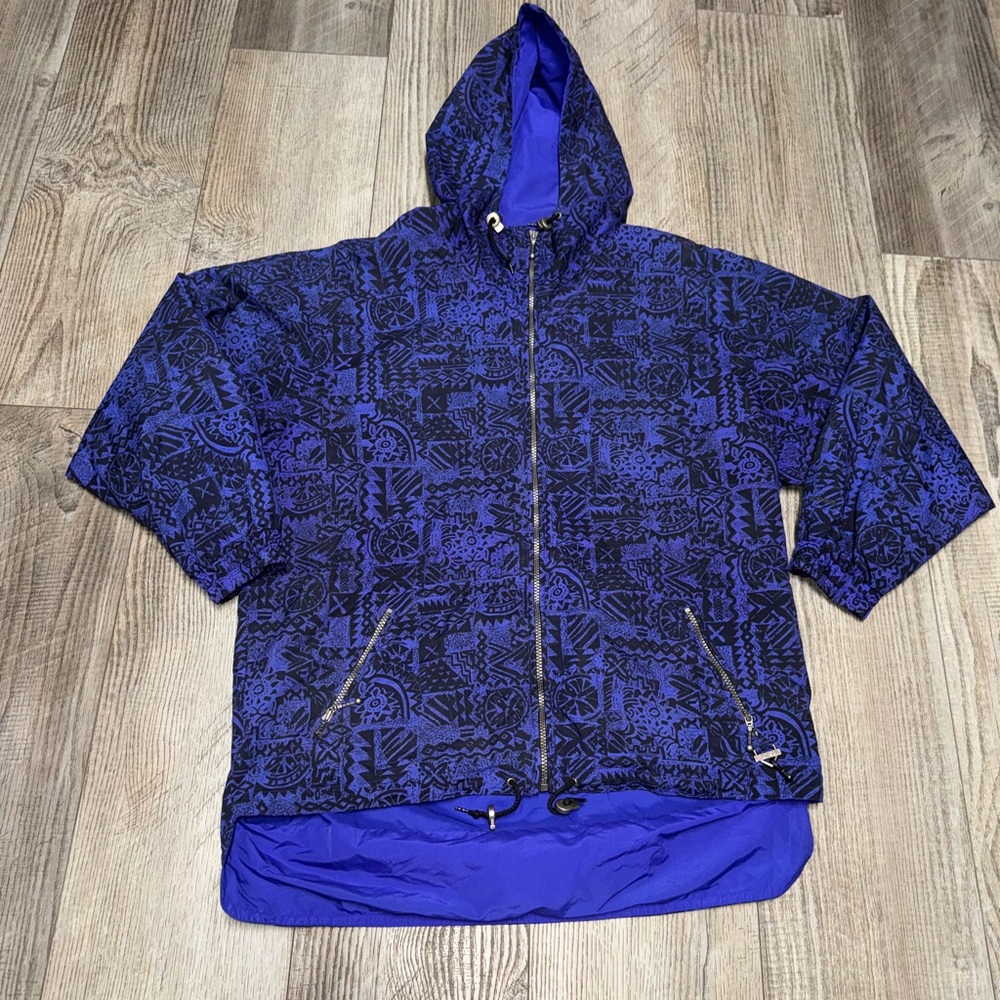 Vintage FERA Skiwear 80s long hooded ski snowboard jacket Aztec purple black 14